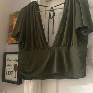 EARTHBOUND Olive Green V-Neck crop  Top